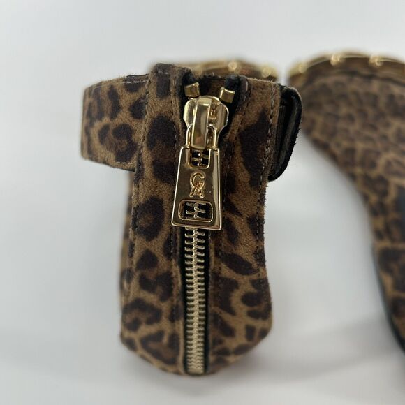 Good American Leopard Print Ankle Strap Sandals with Gold Chain Detail Size 9.5 - Picture 8 of 10